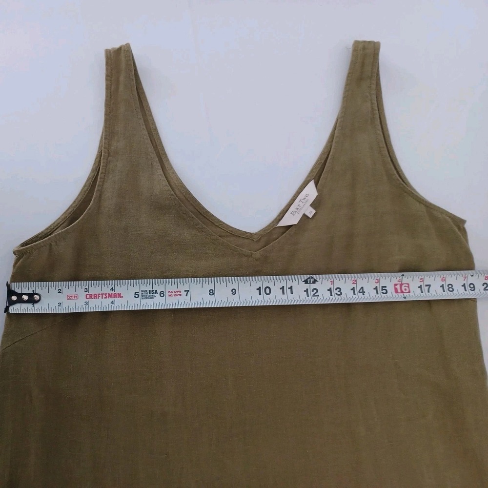 Part 2 Copenhagen Women's Dress‎ Size 34/US 14 100% Linen Olive Green Midi EUC - Picture 4 of 5